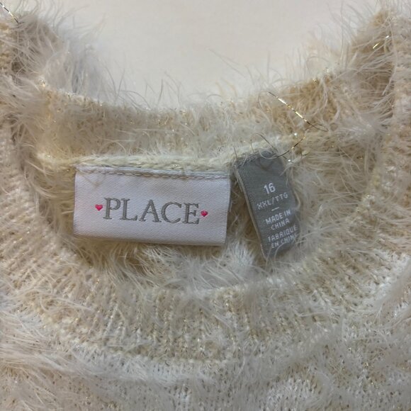 Children’s Place Fuzzy Reindeer Sweater Cream Xmas Sequin Antlers Holiday - Picture 3 of 4